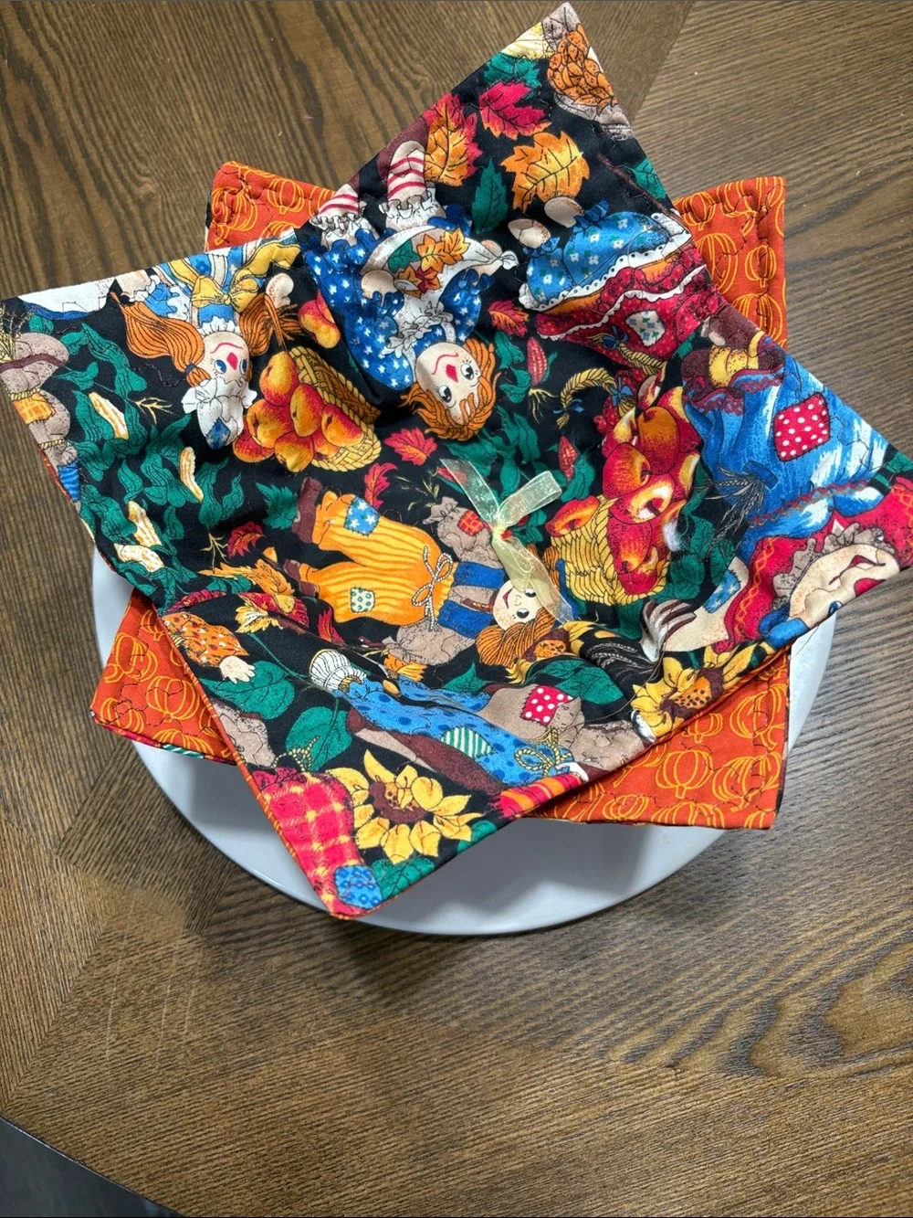 SET of 2 Fall Harvest large bowl cozies - Orange & Multi